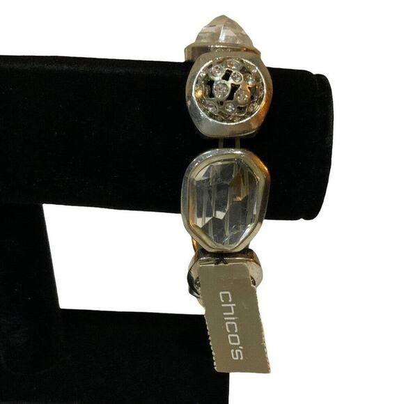 Chico's Oval Crystal Stone Gold Charm Stretch Bracelet Women's Fashion Jewelry - Picture 1 of 9